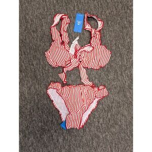 NEW Cupshe Women's Size XS Red and White Stripe Bikini Swimsuit Set